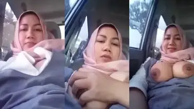 Tante Jilbab Pamer Toket Gede Naik Mobil Sampe Basah Lumer